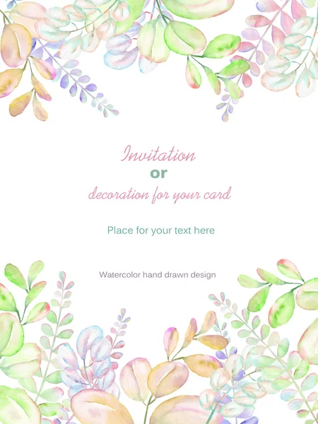 Background, template postcard with the abstract watercolor purple, pink and yellow branches, hand drawn on a white background, background for your card — Stock Image Background, template postcard with the abstract watercolor purple, pink and yellow branches, hand drawn on a white background, background for your card Stock Image