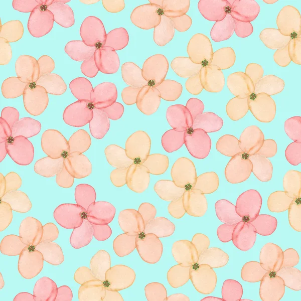 A seamless floral pattern with watercolor hand-drawn tender pink spring flowers — Stock Photo, Image