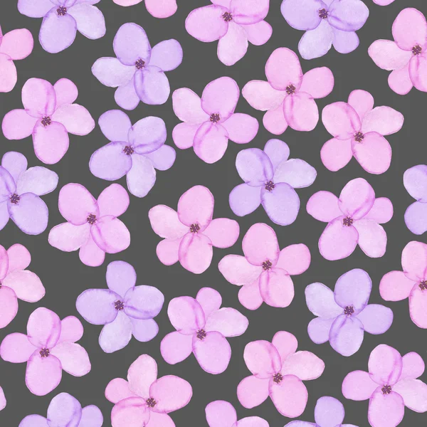 A seamless floral pattern with watercolor hand-drawn tender purple and pink spring flowers — Stock Photo, Image