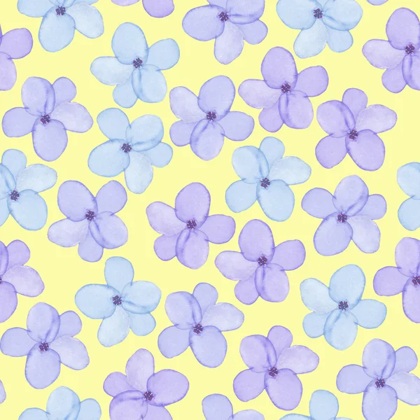 A seamless floral pattern with watercolor hand-drawn tender blue spring flowers — Stock Photo, Image