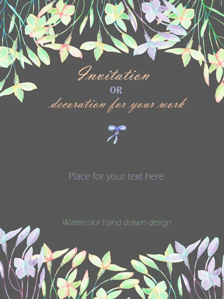 Hintergrund, Postkarte mit abstrakten Aquarellen lila, rosa und gelben Wildblumen — Stockfoto
