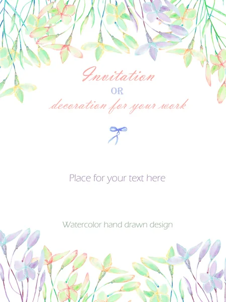 Hintergrund, Postkarte mit abstrakten Aquarellen lila, rosa und gelben Wildblumen — Stockfoto