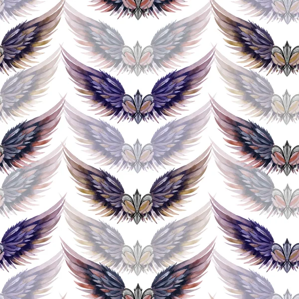 手白の背景に、水彩で描き翼と紋章のユリの形でロゴのシームレス パターン — ストック写真