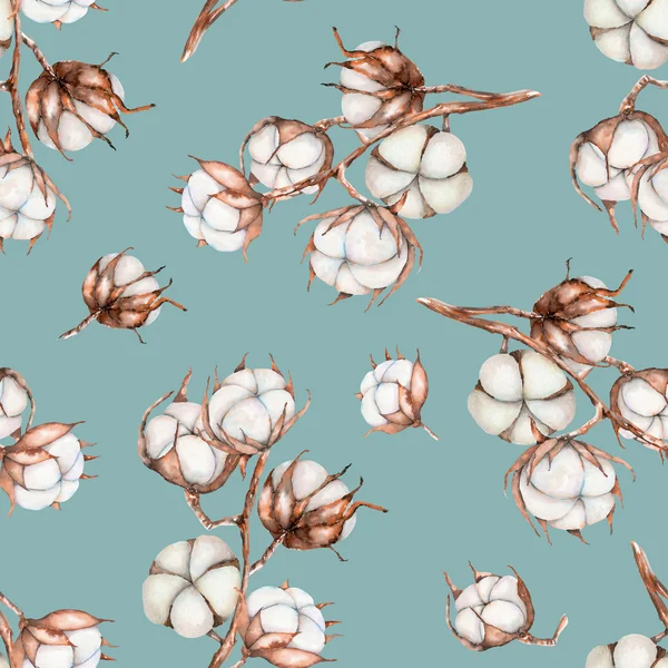 Безшовний візерунок гілок акварельних бавовняних квітів — стокове фото