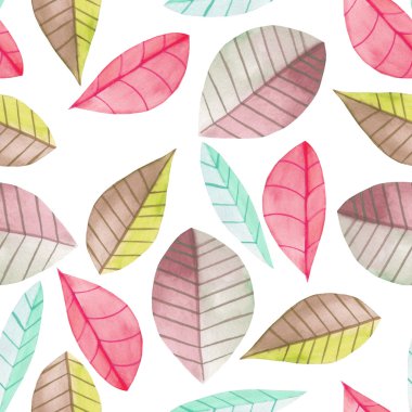 Suluboya parlak renkli yaprakları ile Dikişsiz çiçek deseni, el beyaz bir arka plan üzerine boyanmış