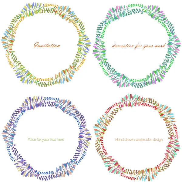 Wreaths, circle frames with the watercolor branches with leaves, hand drawn on a white background — Stock Fotó