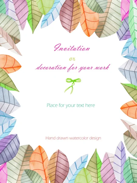 Background, template postcard with the watercolor leaves, hand drawn on a white background — Stock Photo, Image