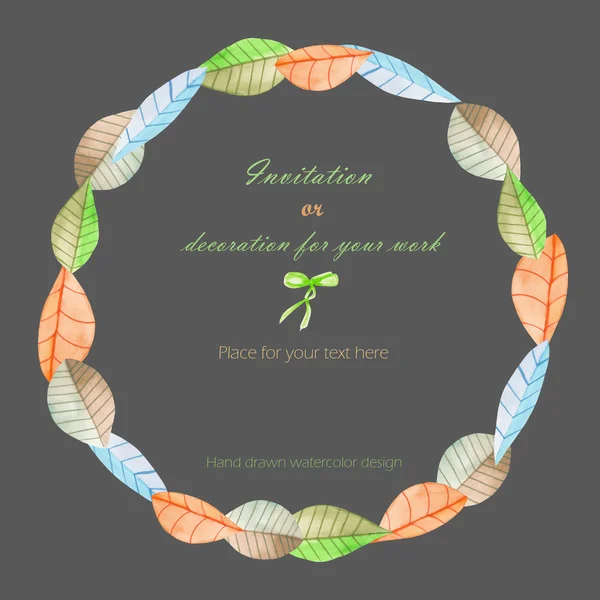 Wreath, circle frame with the watercolor leaves, hand drawn on a dark background — Stock Photo, Image