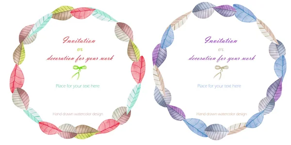 Wreaths, circle frames with the watercolor leaves, hand drawn on a white background — Stock Fotó