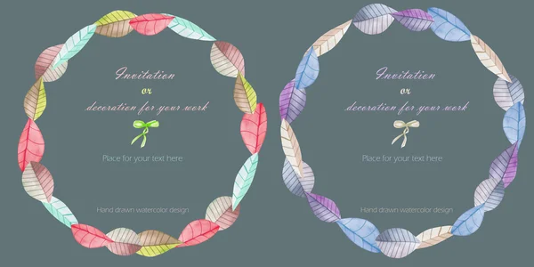 Wreaths, circle frames with the watercolor leaves, hand drawn on a dark background — Stockfoto