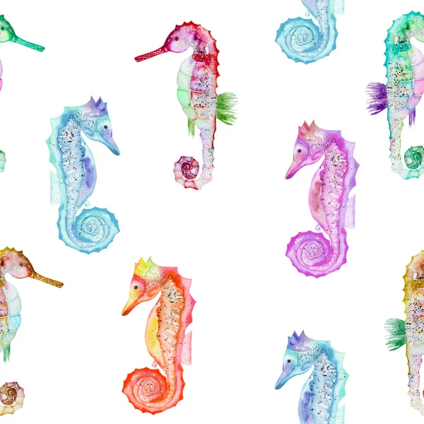 Seamless mönster med mångfärgade sjöhästar — Stockfoto