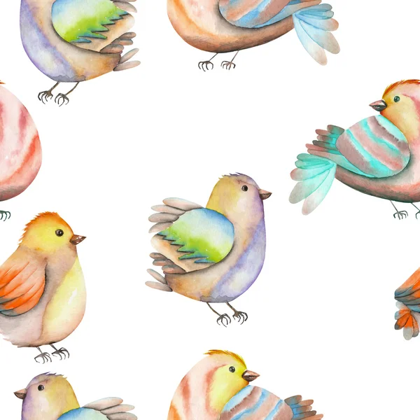 Nahtloses Muster der Aquarellvögel auf weißem Hintergrund — Stockfoto