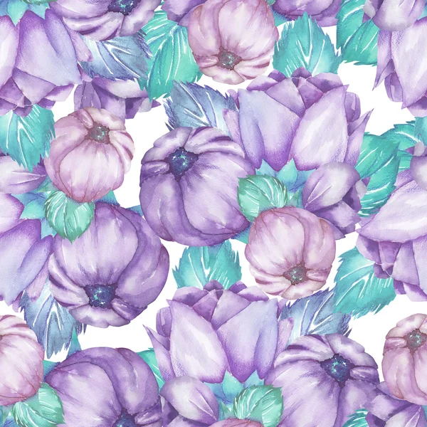 Seamless floral pattern with purple beautiful flowers — Stock Photo, Image