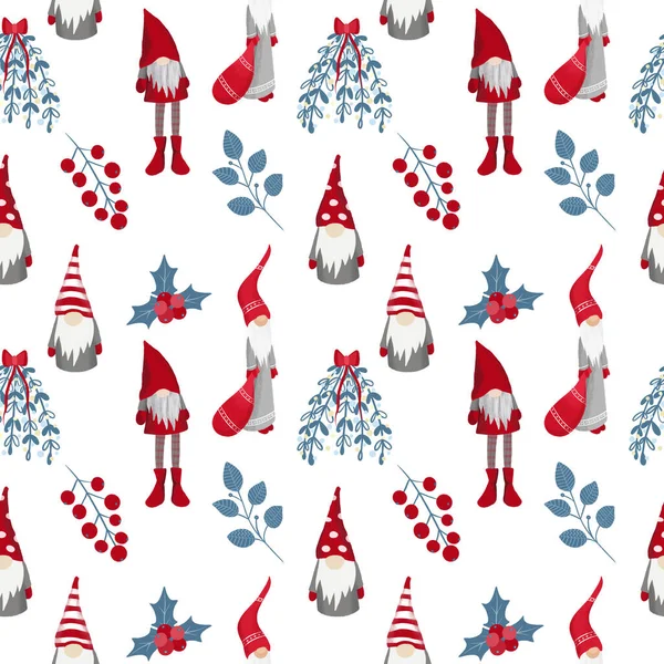 Natal Trolls Escandinavos Inverno Floral Elementos Sem Costura Padrão Desenhado — Fotografia de Stock