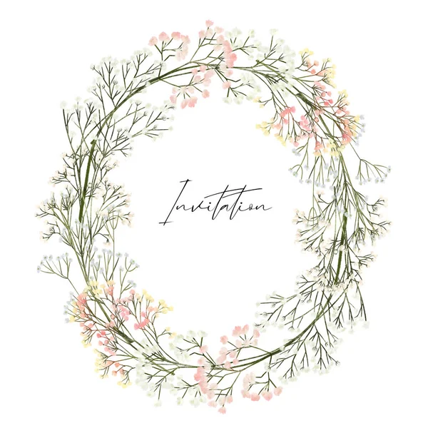 웨이드 자이언트 Wreath Gypophila 나뭇가지 그려진 결혼식 인사말 초대장등 — 스톡 사진