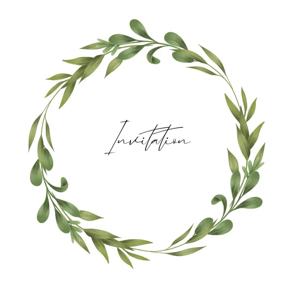 Simple Wreath Greenery Hand Drawn Illustration White Background — Stock Photo, Image