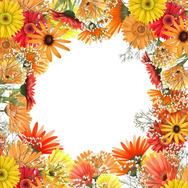 Umrahmung Von Herbst Gerbera Gänseblümchen Astern Und Zigeunerblumen Handgezeichnete Illustration — Stockfoto