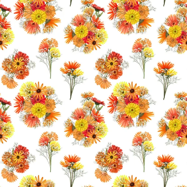 Nahtloses Muster Von Herbst Astern Und Gerbera Blumen Blumensträuße Illustration — Stockfoto