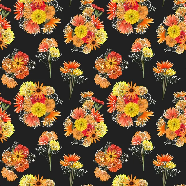 Nahtloses Muster Von Herbst Astern Und Gerbera Blumen Blumensträuße Illustration — Stockfoto