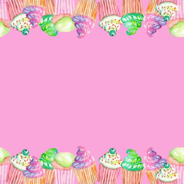 Şablon kartpostal ile kekler pembe bir arka plan üzerinde