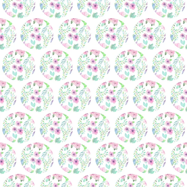 Seamless pattern of floral watercolor circles — ストック写真