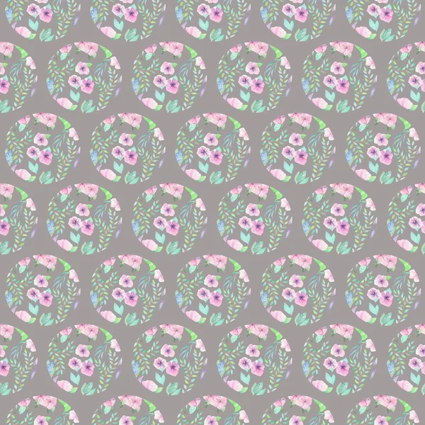 Seamless pattern of floral watercolor circles — ストック写真