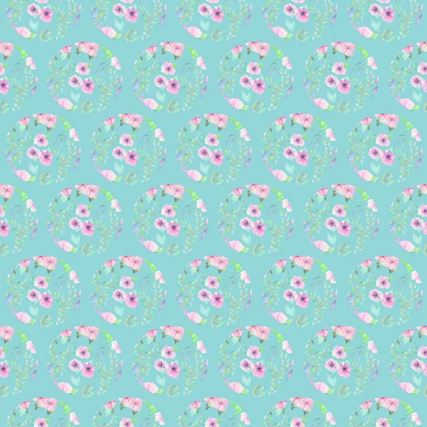 Seamless pattern of floral watercolor circles — ストック写真