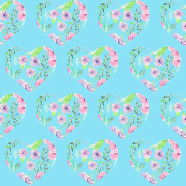 Seamless pattern of floral watercolor hearts — Zdjęcie stockowe