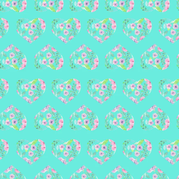 Seamless pattern of floral watercolor hearts — Φωτογραφία Αρχείου