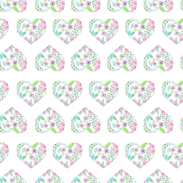Seamless pattern of floral watercolor hearts — 图库照片