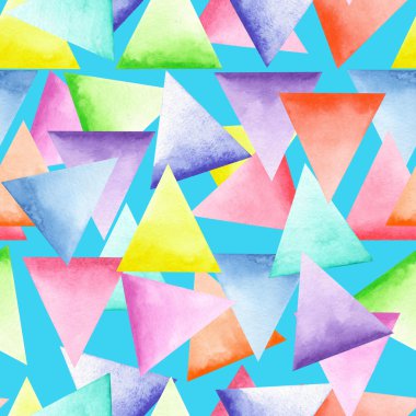 Turkuaz bir arka plan üzerinde parlak üçgenler ile kesintisiz geometrik desen
