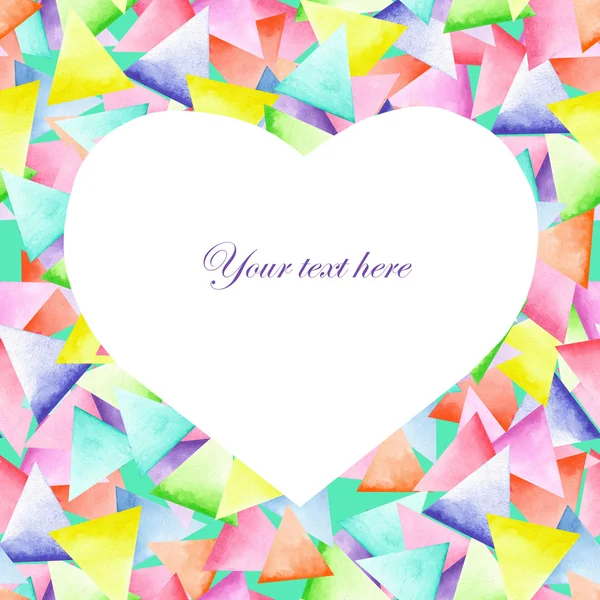 Geometric frame in the form of heart on a bright triangles background — Stock Photo, Image