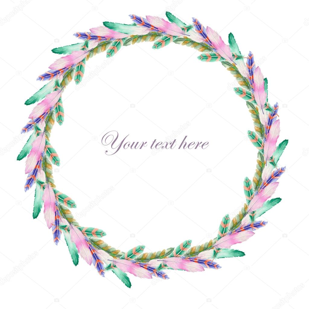 A wreath of the watercolor feathers
