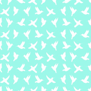 Turkuaz bir arka plan üzerinde colibri silüeti seamless modeli