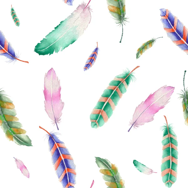 A seamless pattern with the watercolor feathers — Stock Photo, Image