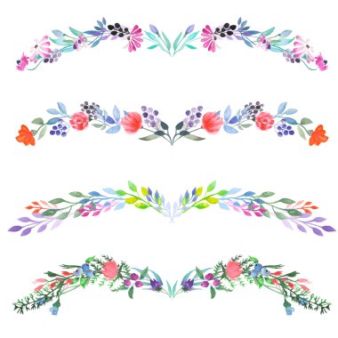 Çerçeve kenarlığı, suluboya çiçekli çiçekli dekoratif süs yaprakları ve dalları