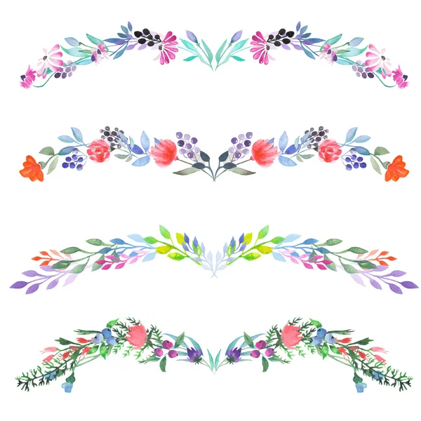 Çerçeve kenarlığı, suluboya çiçekli çiçekli dekoratif süs yaprakları ve dalları