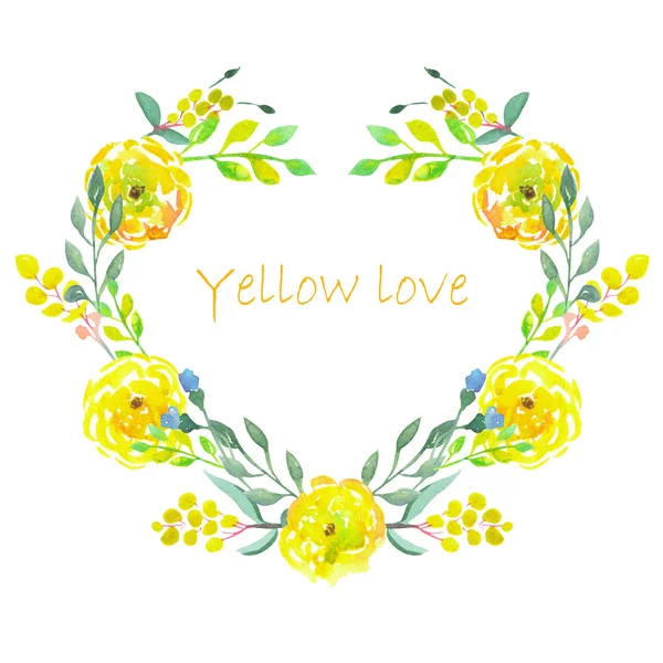 Каркас серця з акварельних жовтих квітів — стокове фото
