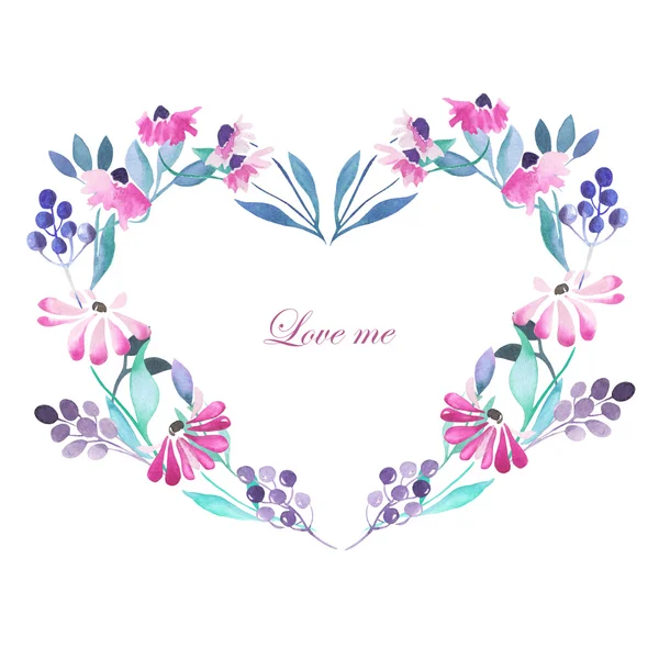 Heart frame, wreath of purple flowers — Stock Photo, Image