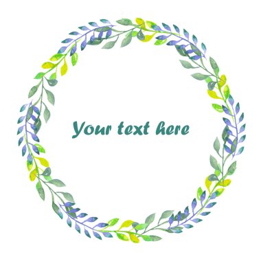 Daire kare, yeşil, mavi ve limon yaprakları ile şube çelenk