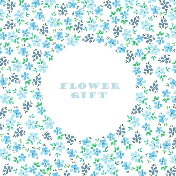 Kreis Rahmen aus kleinen blauen Blüten mit grünen Blättern (me-nots) — Stockfoto