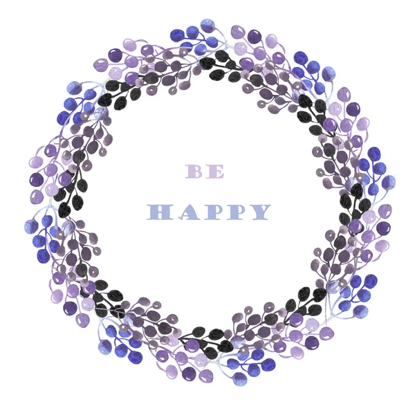 Circle frame, wreath of blue, violet and purple bunches of berries — Stock Photo, Image