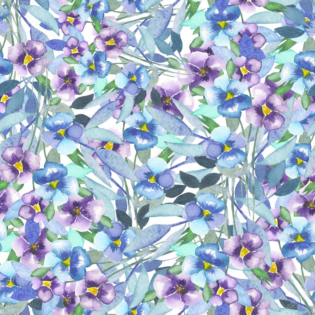 Pattern with watercolor pansies