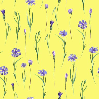Pattern with cornflowers on a yellow background