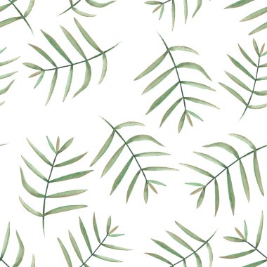 Seamless floral pattern with watercolor  branches with green leaves clipart