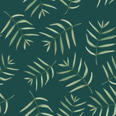 Seamless floral pattern with watercolor  branches with green leaves