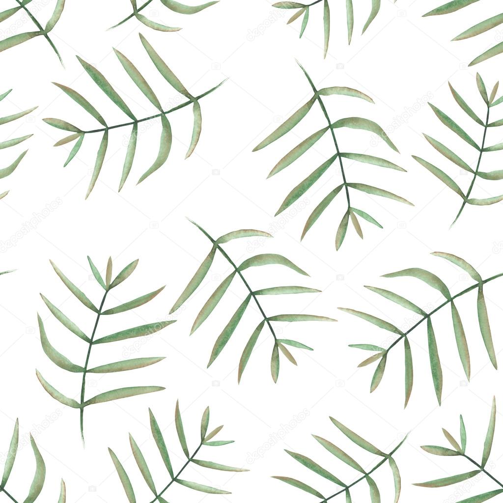 Seamless floral pattern with watercolor  branches with green leaves