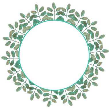 Circle frame, wreath of branches with green leaves