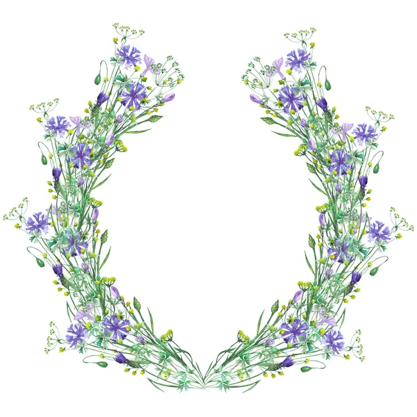 Wreath (frame) of wildflowers and cornflowers — Stock Photo, Image