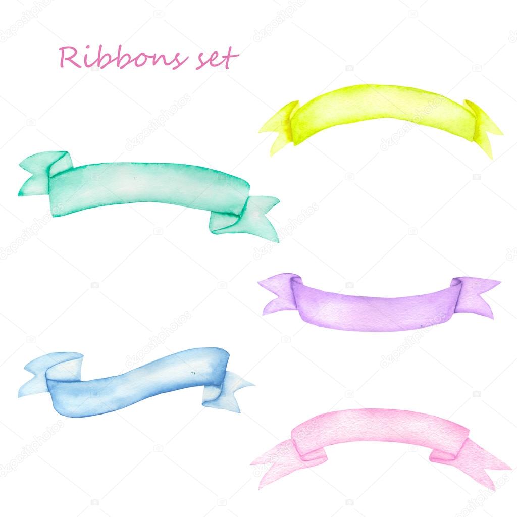 Set of watercolor ribbons